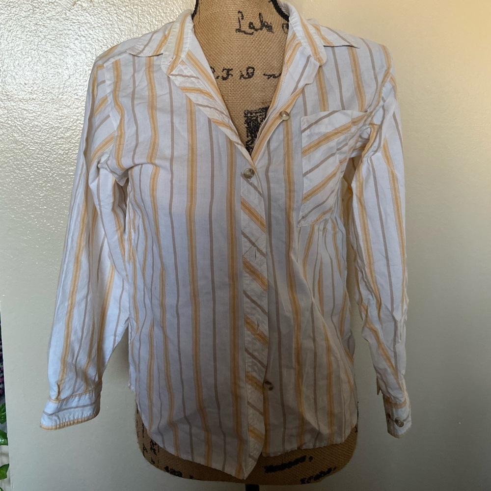 Striped orange and white button up blouse
